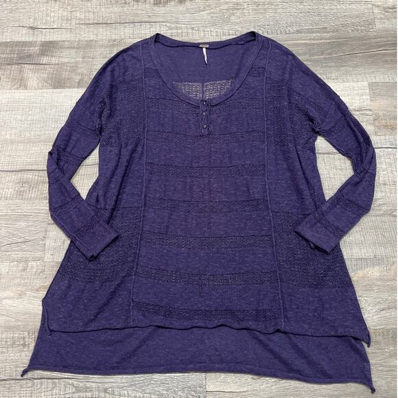 Free People Linen Cotton Blend Henley Medium Witchy Purple Whimsygoth Boho Top - Picture 1 of 6